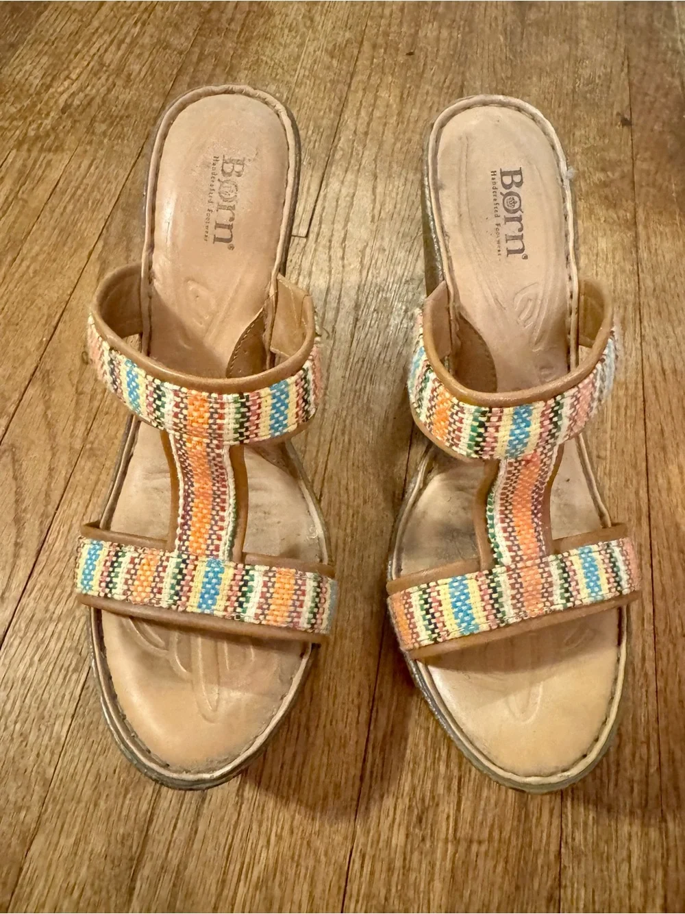 Born Multicolor Woven Strap Wedge Sandals